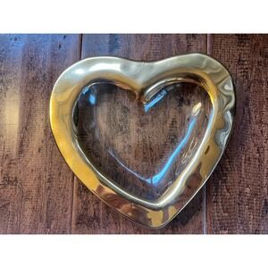 Annieglass Crackled Gold Heart Trinket Dish Jewelry Tray Signed Numbered 8" 1995